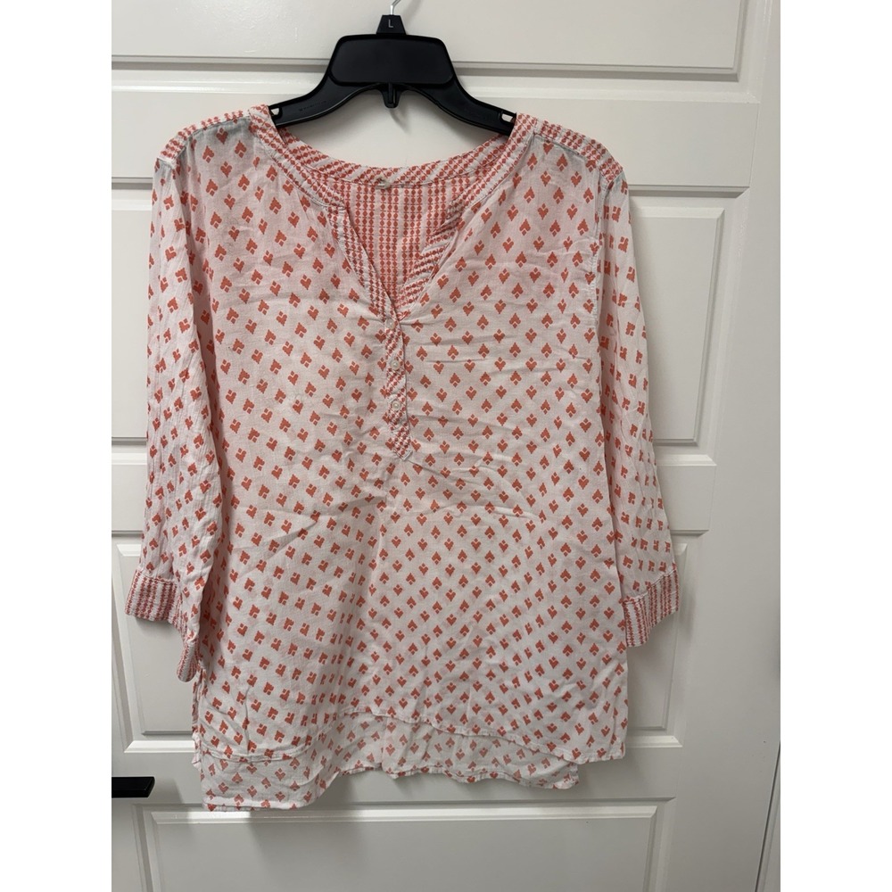 Tunic Top Blouse Peach White Vneck  Thin Cotton Women’s Hi Lo Hem 1X A12